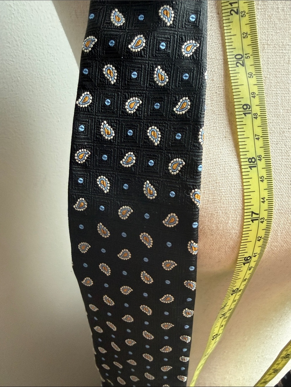 Robert Talbott Black Tie with Blue and Gold Paisley Dots